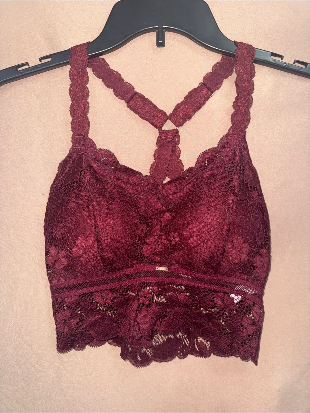 NWT Women’s Jady K S/M Lace Racerback Bralette in Wine w/ Adjustable Straps